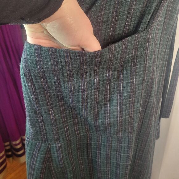 J. MATISSE Dark Green/Navy Plaid Cotton Apron Dress - Picture 12 of 15